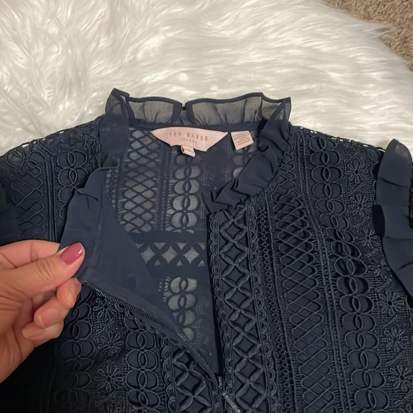 Ted Baker London Embroidered Eyelet Long Sleeve/ Mock Neck/ Semi Sheer Top - Picture 4 of 9